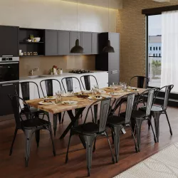 Tavolo allungabile 160/260x90 cm piano in legno di mango 26 mm e gambe a X 8x4 in metallo nero - Freia Mango