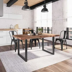 Tavolo 180x90 cm piano in legno di mango 26 mm e gambe a U 5x5 in metallo nero - Freia Mango