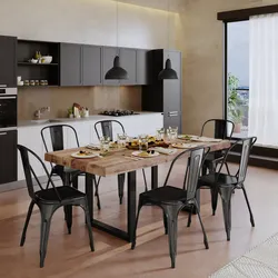 Tavolo 200x100 cm top scatolato in legno di mango 80 mm e gambe a U 5x5 in metallo nero - Freia Mango