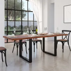 Tavolo allungabile 140-220x90 cm piano in legno di acacia 26 mm e gambe a U 5x5 in metallo nero - Freia Bosco