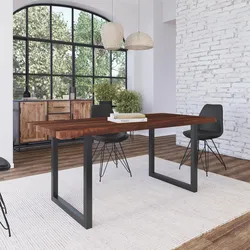 Tavolo 160x90 cm piano in legno di acacia 26 mm e gambe a U 5x5 in metallo nero - Freia Bosco