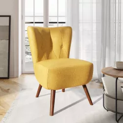 Poltrona scandinava + pouf Lylou in tessuto giallo