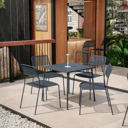 Set pranzo tavolo 80x80 cm e 4 sedie in acciaio blu notte - Faber