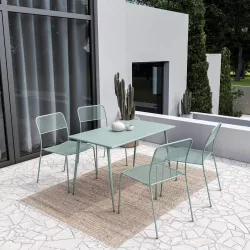 Set pranzo tavolo 70x120 cm e 4 sedie in acciaio verde marino - Faber