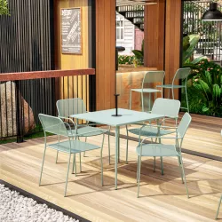 Set pranzo tavolo 80x80 cm e 4 sedie con braccioli in acciaio verde marino - Faber