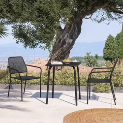 Set bistrot tavolo 70x70 cm e 2 sedie con braccioli squadrate in metallo nero - Dama