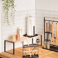 Ripiano d'appoggio 50x15h cm in acciaio nero e legno naturale