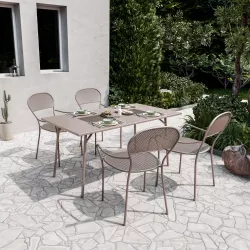 Set pranzo tavolo 150x80 cm e 4 sedie con braccioli in metallo tortora - Dama