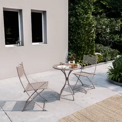 Set bistrot tavolo rotondo 60 cm e 2 sedie pieghevoli in metallo tortora - Dama