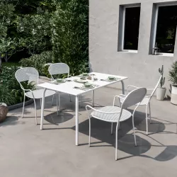 Set pranzo tavolo 140x80 cm e 4 sedie con braccioli in metallo bianco - Dama