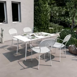 Set pranzo tavolo 150x80 cm e 4 sedie con braccioli in metallo bianco - Dama