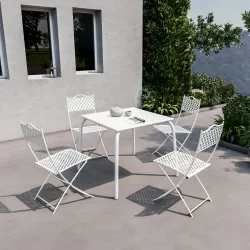 Set pranzo tavolo 140x80 cm e 4 sedie pieghevoli in metallo bianco - Dama