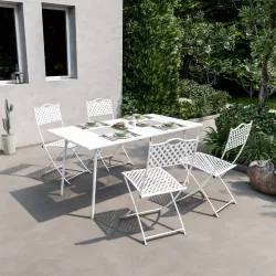 Set pranzo tavolo 150x80 cm e 4 sedie pieghevoli in metallo bianco - Dama