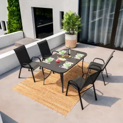 Set pranzo tavolo 150x90 cm e 4 sedie con braccioli in acciaio e textilene antracite - Ninfa