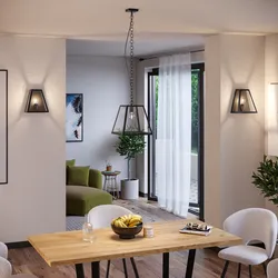 Set lampada a sospensione e 2 applique in metallo nero con vetro