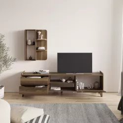 Mobile TV con 2 ripiani e 4 porte a battente Ceramno 180cm Legno naturale e  antracite