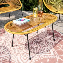 Tavolino da giardino con piano in vetro 90x45 cm e corda gialla - Kalimba