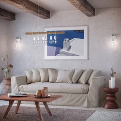 Set lampadario a sospensione + 2 applique in metallo bianco con sostegni in legno