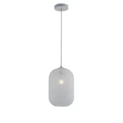 Lampada a sospensione per interno 20x150h cm in vetro sfaccettato bianco