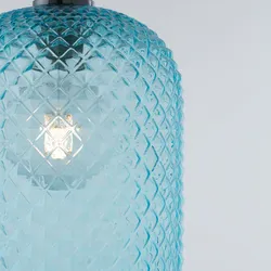 Lampada a sospensione per interno 20x150h cm in vetro sfaccettato blu