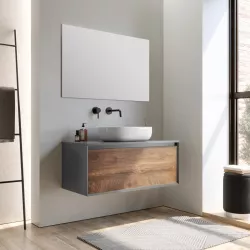 Mobile bagno sospeso 100 cm antracite e noce nativo per lavabo d'appoggio - Julia