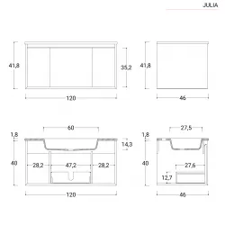 Mobile bagno sospeso 120 cm bianco e rovere europeo con lavabo integrato e  specchio - Julia