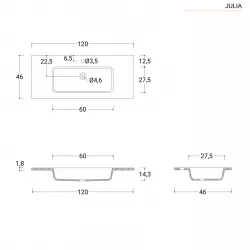 Mobile bagno sospeso 120 cm bianco e rovere europeo con lavabo integrato e  specchio - Julia