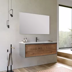 Mobile bagno sospeso 120 cm antracite e noce nativo con  lavabo integrato e specchio - Julia