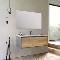 Mobile bagno sospeso 120 cm antracite e rovere europeo con  lavabo integrato e specchio - Julia