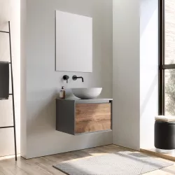 Mobile bagno sospeso 60 cm antracite e noce nativo per lavabo d'appoggio - Julia