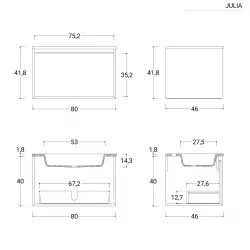 Mobile bagno sospeso 80 cm antracite e noce nativo per lavabo d'appoggio con  specchio - Julia