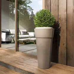 Portavaso da esterno rotondo 48 cm in polietilene tortora - Livery