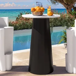 Tavolo alto rotondo 70 cm in polietilene grafite e top bianco - Florindo