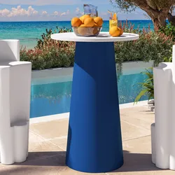 Tavolo alto rotondo 70 cm in polietilene blu e top bianco - Florindo