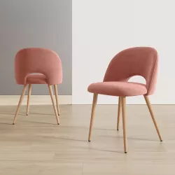 Set 2 sedie in velluto rosa con gambe in metallo effetto legno - Kimmy