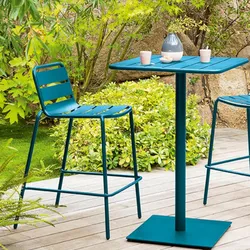Sgabello alto da giardino in acciaio blu pavone - Barrito