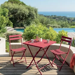 Set bistrot tavolo 70x70 cm e 2 sedie pieghevoli in acciaio rosso melograno - Atelier