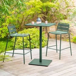 Set bistrot tavolo 65x65 cm e 2 sgabelli alti in acciaio verde oliva - Barrito