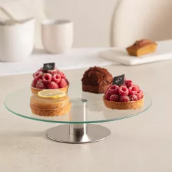 Alzata Girevole In Legno Di Acacia 33cm Per Torte - Con 2 Spatole E 3 Pettini, Base Rotante 360° Per Decorazioni Feste Matrimoni