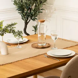 Runner da tavolo 140x38 cm in cotone beige - Saphir