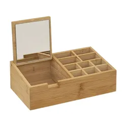 Organizzatore trucco a 10 comparti con specchio in bambù