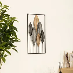 Decorazione da parete 65h cm in metallo oro e nero fantasia foglie