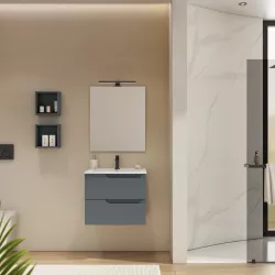 Mobile bagno sospeso 60 cm con lavabo integrato carta da zucchero e specchio - Agave Plus