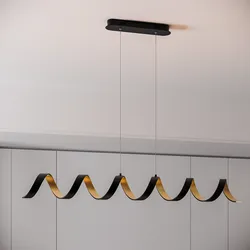 Lampada da soffitto a luce calda 120h cm in alluminio nero goffrato e interno oro
