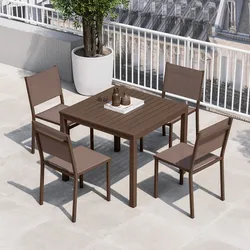 Set pranzo tavolo 90x90 cm e 4 sedie in textilene e alluminio marrone - Carioca
