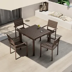 Set pranzo tavolo 90x90 cm e 4 sedie a doghe con braccioli in alluminio marrone - Carioca