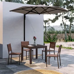 Set pranzo tavolo 90/180x90 cm e 4 sedie in alluminio e textilene marrone - Carioca