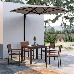 Set pranzo tavolo 90/180x90 cm e 4 sedie con braccioli in alluminio e textilene marrone - Carioca