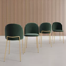 Set 4 sedie in velluto verde scuro con gambe oro - Zilla