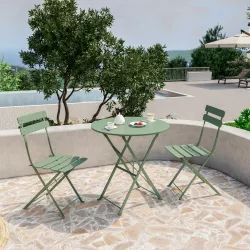 Set pranzo tavolo tondo 60 cm e 2 sedie pieghevoli in metallo verde - Atelier Deluxe